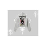 Tarzsokak Kapşonlu Crop Sweatshirt Anime Devils Girl Japanese Style Baskılı, Gri, Xl