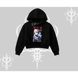 Tarzsokak Kapşonlu Crop Sweatshirt Anime Kız Desenli Japon Tarzı