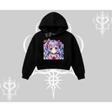 Tarzsokak Kapşonlu Crop Sweatshirt Hello Anime Kız Sevimli Karakter Baskılı