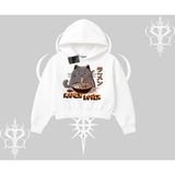 Tarzsokak Kapşonlu Crop Sweatshirt Ramen Lover Kedi Anime Baskılı