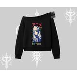 Tarzsokak Kayık Yaka Sweatshirt Anime Kız Desenli Japon Tarzı