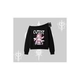 Tarzsokak Kayık Yaka Sweatshirt Cute Anime Gamer Girl Baskılı, Siyah, Xl