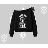 Tarzsokak Kayık Yaka Sweatshirt Do You Want Play With Me Anime Kız Baskılı