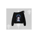 Tarzsokak Kayık Yaka Sweatshirt Foodie Panda Tatlı Ve Sevimli Panda Baskılı, Siyah, Xl