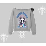 Tarzsokak Kayık Yaka Sweatshirt Foodie Panda Tatlı ve Sevimli Panda Baskılı