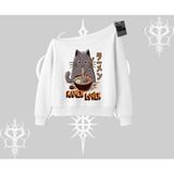 Tarzsokak Kayık Yaka Sweatshirt Ramen Lover Kedi Anime Baskılı