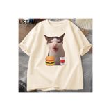 Tarzsokak Kedi Çıtır Gıda Meme T-Shirt Kadın Erkek Aptal T Shirt Komik Kedi Yeme T-Shirt Pamuk Kısa Kol 2848, Bej-2252, Xl