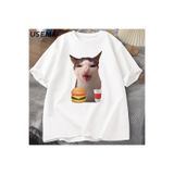 Tarzsokak Kedi Crunching Gıda Meme T-Shirt Kadın Erkek Aptal T Shirt Komik Kedi Yeme T-Shirt Pamuk Kısa, Beyaz1299, M