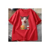 Tarzsokak Kedi Crunching Gıda Meme T-Shirt Kadın Erkek Aptal T Shirt Komik Kedi Yeme T-Shirt Pamuk Kısa, Kırmızı1298, S/M
