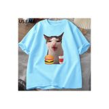 Tarzsokak Kedi Crunching Gıda Meme T-Shirt Kadın Erkek Aptal T Shirt Komik Kedi Yeme T-Shirt Pamuk Kısa, Mavi1293, S