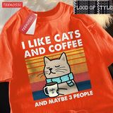 Tarzsokak Kediler ve Kahve Severim Erkek Kadın T-Shirt Pamuklu Tişört Elbise Hip Hop Bol Tişört Moda Bi - Renkli - 4XL
