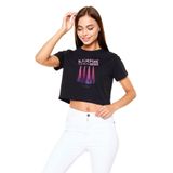 Tarzsokak Ko Buta Black Pink Baskılı Kadın Siyah Crop Top Tişört Ct18561, Siyah, L/Xl