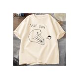 Tarzsokak Komik Kurbağa Öz Bakım T-Shirt Retro Cottagecore Kurbağa Baskılı Tişört Kadın Erkek Yaz Yuvar 2831, Bej-344, Xl