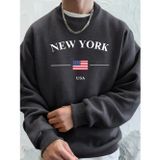 Tarzsokak New York ABD Bayrağı Baskılı Erkek Polar Kapüşonlular Spor Günlük Hoody Bisiklet Yaka Cepli S