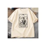 Tarzsokak Okuyucu Tarot Kartı T-Shirt İskelet Okuma T Shirt Yaz Pamuk Kitap Sevgilisi Bookish Tshirt Er 2862, Bej-633, M