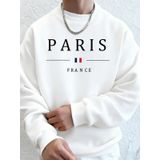 Tarzsokak Paris Fransa Bayrağı Baskılı Erkek Kapüşonlu Üstleri Sonbahar Büyük Beden Sweatshirt Hip Hop Beyaz