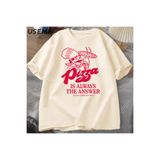 Tarzsokak Pizza Her Zaman Cevap Gıda Baskı T Shirt Kadın Erkek Komik Grafik T Shirt Pamuk Kısa Kollu Ya 2985, Bej-1718, Xl