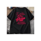 Tarzsokak Pizza Her Zaman Cevap Gıda Baskı T Shirt Kadın Erkek Komik Grafik T Shirt Pamuk Kısa Kollu Ya 2985, Siyah-1714, L