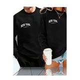 Tarzsokak Sevgili Çift 2'Li Kombin Baskısız/Baskılı Bisiklet Yaka Oversize Siyah Sweatshirt, Siyah-248, L