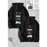 Tarzsokak Sevgili Çift Kombin Kawasaki ve Ducati Motor SIRT Baskılı Kapüşonlu Sweatshirt 2li
