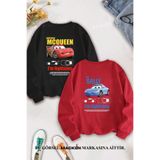 Tarzsokak Sevgili Çift Kombin Şimşek Mcqueen Ve Sally Sırt Baskılı Bisiklet Yaka Sweatshirt 2Li, Siyah-124, M
