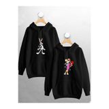 Tarzsokak Sevgili Çift Kombini Bugs Bunny- Lola Baskılı Tasarım Kapüşonlu Sweatshirt 2 Li Set, Siyah-155, M