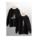 Tarzsokak Sevgili Çift Kombini Bugs Bunny Lola Baskılı Tasarım Kapüşonlu Sweatshirt 2'Li Set, Siyah-154, M