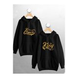 Tarzsokak Sevgili Çift Kombini King Queen Baskılı Tasarım Kapüşonlu Sweatshirt 2'Li Set, Siyah-175, S