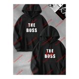 Tarzsokak Sevgili Çift Kombini The Boss The Real Boss Baskılı Özel Tasarım Kapüşonlu Sweatshirt, Siyah-129, L