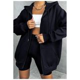 Tarzsokak Siyah Oversize 3 Iplik Kalın Içi Polarlı Fermuarlı 1.Kalite Bol Kesim Düz Baskısız Sweatshirt, Siyah, S