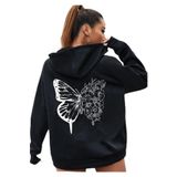Tarzsokak Siyah Oversize 3 Iplik Kalın Içi Polarlı Fermuarlı Kelebek Baskılı 1.Kalite Bol Kesim Sweatshirt, Siyah, L