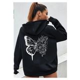 Tarzsokak Siyah Oversize 3 Iplik Kalın Içi Polarlı Fermuarlı Kelebek Baskılı 1.kalite Bol Kesim Sweatshirt