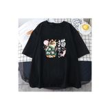 Tarzsokak Siyah Ukiyoe Kanji Kedi Japon Tarzı Çiçeği Sakura Pembe li