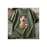 Tarzsokak T-Shirt Kadın Erkek Aptal T Shirt Komik Kedi Yeme T-Shirt Pamuk Kısa, Yeşil1295, S