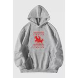 Tarzsokak Tarzsokak-unisex-oversize-kalıp-20249 Unisex Yılbaşı Noel Baba Geyikleri Baskılı Kanguru Cepli Kapüşonlu Sweatshirt Sweat Gri