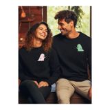 Tarzsokak Tatlı Dinozor Çifti Dino Sweatshirt - Sevgili Sweatshirt - Couple Sweatshirt - 2 Adet, Siyah-206, S