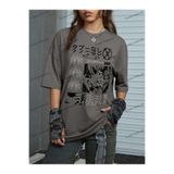 Tarzsokak Unisex Bay Grunge Punk Kadın Japon Anime Karakter Baskılı Kısa Kollu Tişört Kod-1344, Gri, Xl