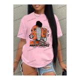 Tarzsokak Unisex Bay Kadın Karikatür Tavşan Baskılı Bol Kesim Tişört Kod-1355, Pembe, S