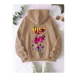 Tarzsokak Unisex Erkek/Kadın Justdoıt Renkli Özel Baskılı Oversize Kapüşonlu Sweatshirt Bej, Vizon, L/Xl