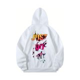 Tarzsokak Unisex Erkek/Kadın Justdoıt Renkli Özel Baskılı Oversize Kapüşonlu Sweatshirt Beyaz, Beyaz, S/M