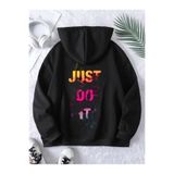 Tarzsokak Unisex Erkek/Kadın Justdoıt Renkli Özel Baskılı Oversize Kapüşonlu Sweatshirt Siyah, Siyah, L/Xl