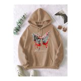 Tarzsokak Unisex Erkek/Kadın Kelebek Renkli Özel Baskılı Oversize Kapüşonlu Sweatshirt Bej, Vizon, L/Xl