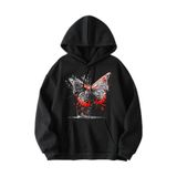 Tarzsokak Unisex Erkek/Kadın Kelebek Renkli Özel Baskılı Oversize Kapüşonlu Sweatshirt Siyah, Siyah, S/M
