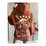 Tarzsokak Unisex Erkek/Kadın Mantar Renkli Özel Baskılı Oversize Kapüşonlu Sweatshirt Kahverengi, Kahve, S/M
