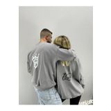 Tarzsokak Unisex Gri Oueen Baskılı Oversize Bisiklet Yaka Sevgili Çift Kombini 2'li Set T Tarzsokak-unisex-oversize-kalıp-19386