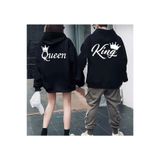 Tarzsokak Unisex Kadın/Erkek Çift Sevgili Kombini Oversize Kapüşonlu Sweatshirt (3 İplik Şardonlu), Siyah, M