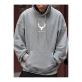Tarzsokak Unisex Kadın/Erkek Geyik Renkli Oversize Kapüşonlu Sweatshirt, Gri, S/M
