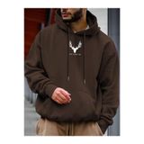 Tarzsokak Unisex Kadın/Erkek Geyik Renkli Oversize Kapüşonlu Sweatshirt, Kahve, S/M