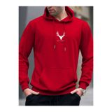 Tarzsokak Unisex Kadın/Erkek Geyik Renkli Oversize Kapüşonlu Sweatshirt, Kırmızı, S/M