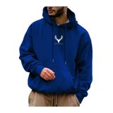 Tarzsokak Unisex Kadın/Erkek Geyik Renkli Oversize Kapüşonlu Sweatshirt, Mavi, L/Xl